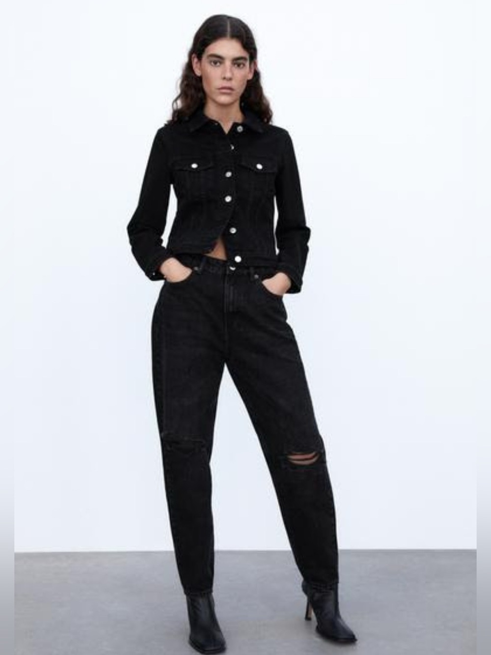 Black Distressed Mom Fit Jeans